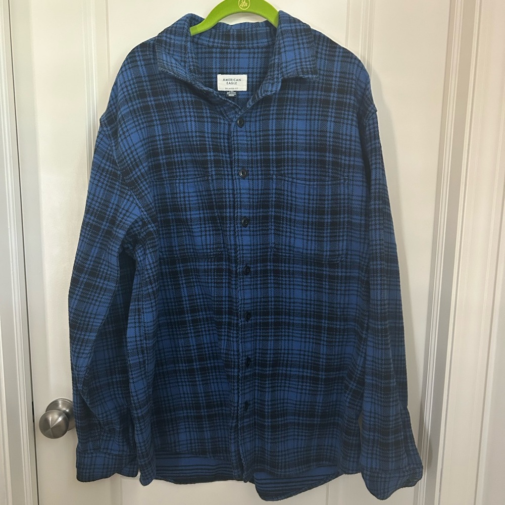 American Eagle Outfitters Navy and Black Checkered Shirt